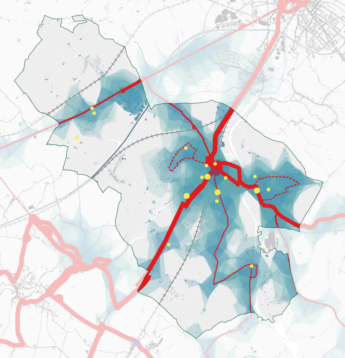 Carte d'accessibilité aux transports publics à Tubize