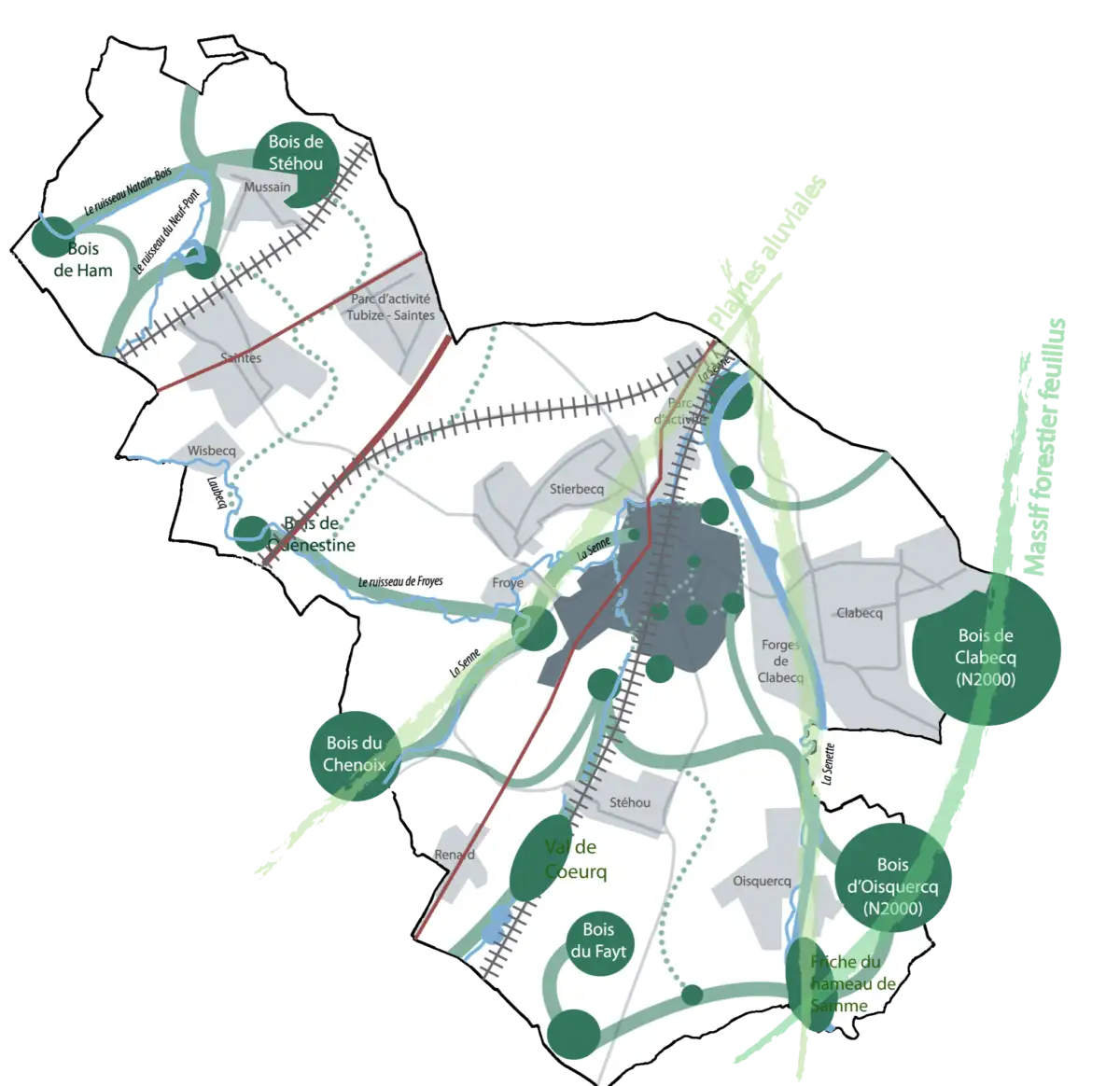 Carte synthétisant le Maillage Vert dans le cadre du SDC de Tubize